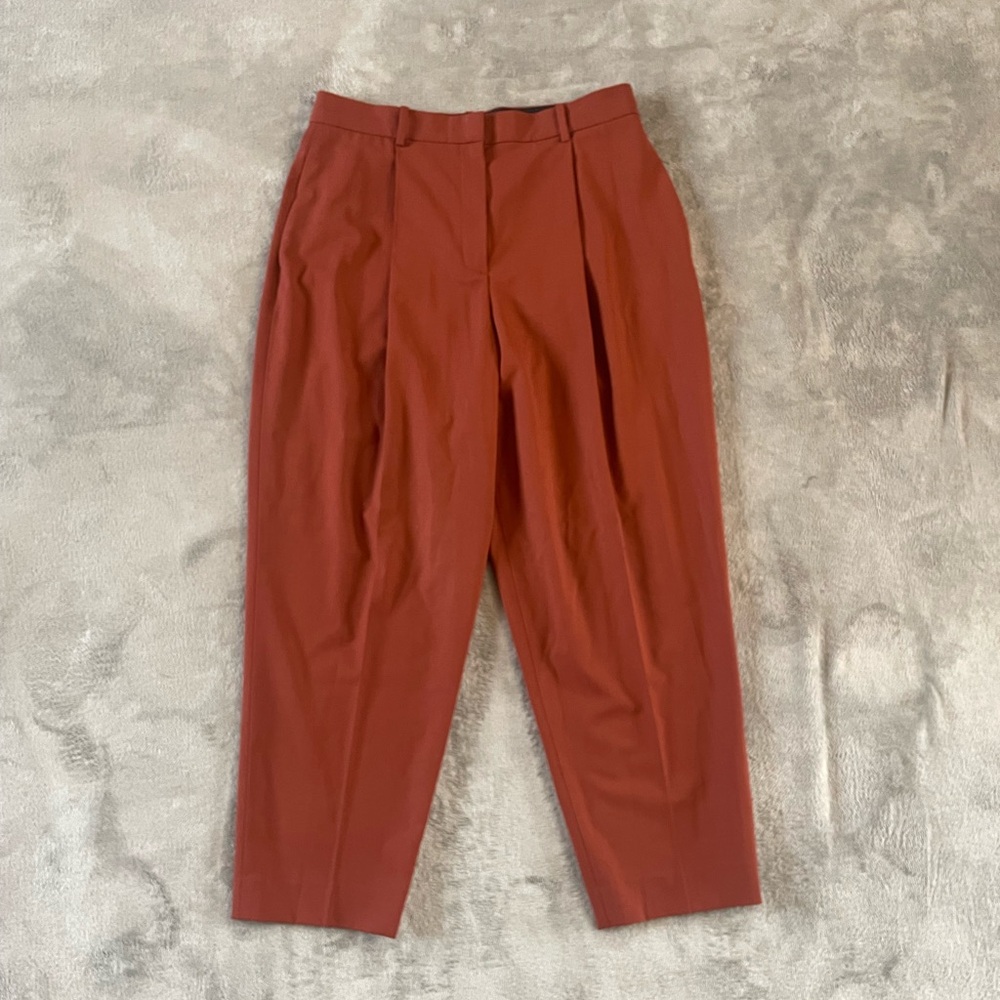 Theory High Waisted Straight Leg Wool Trousers Size 8 Quiet Luxury Office